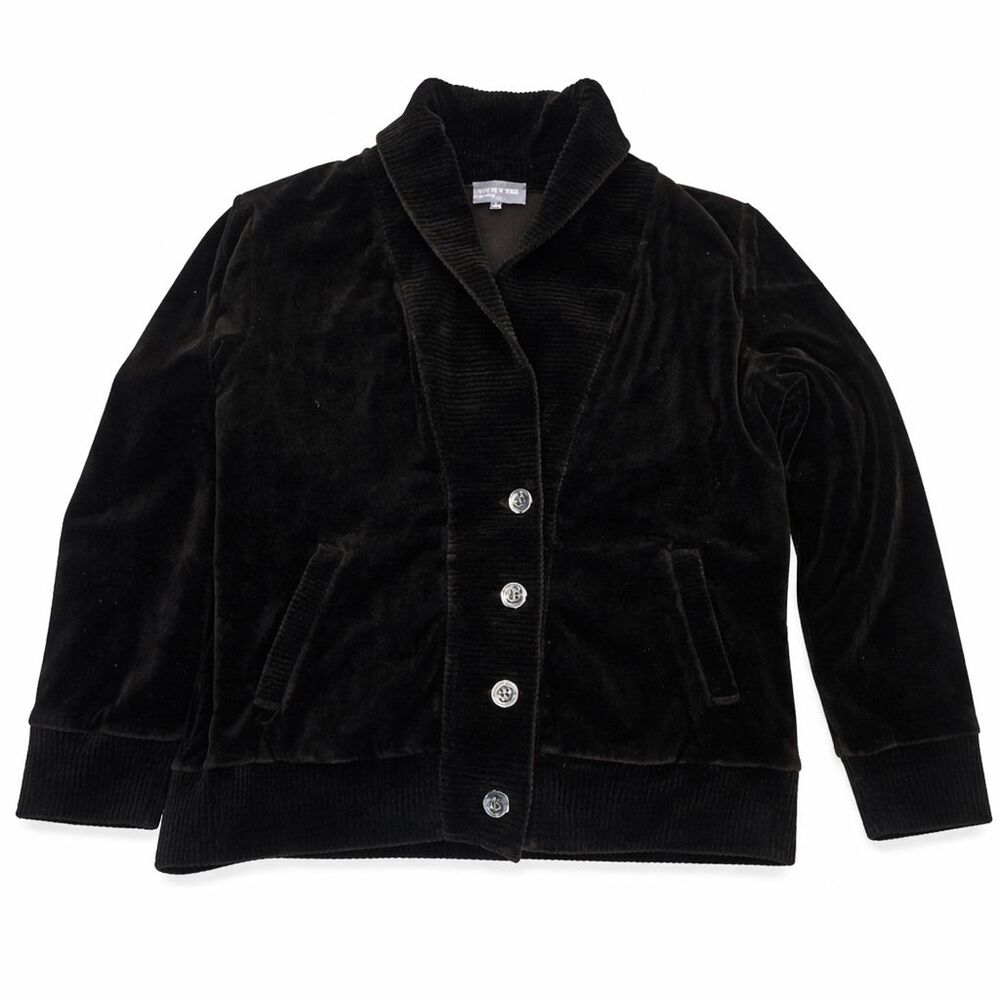 Jones New York  Black Velvet Blazer Women Large Button Front Jacket Signature